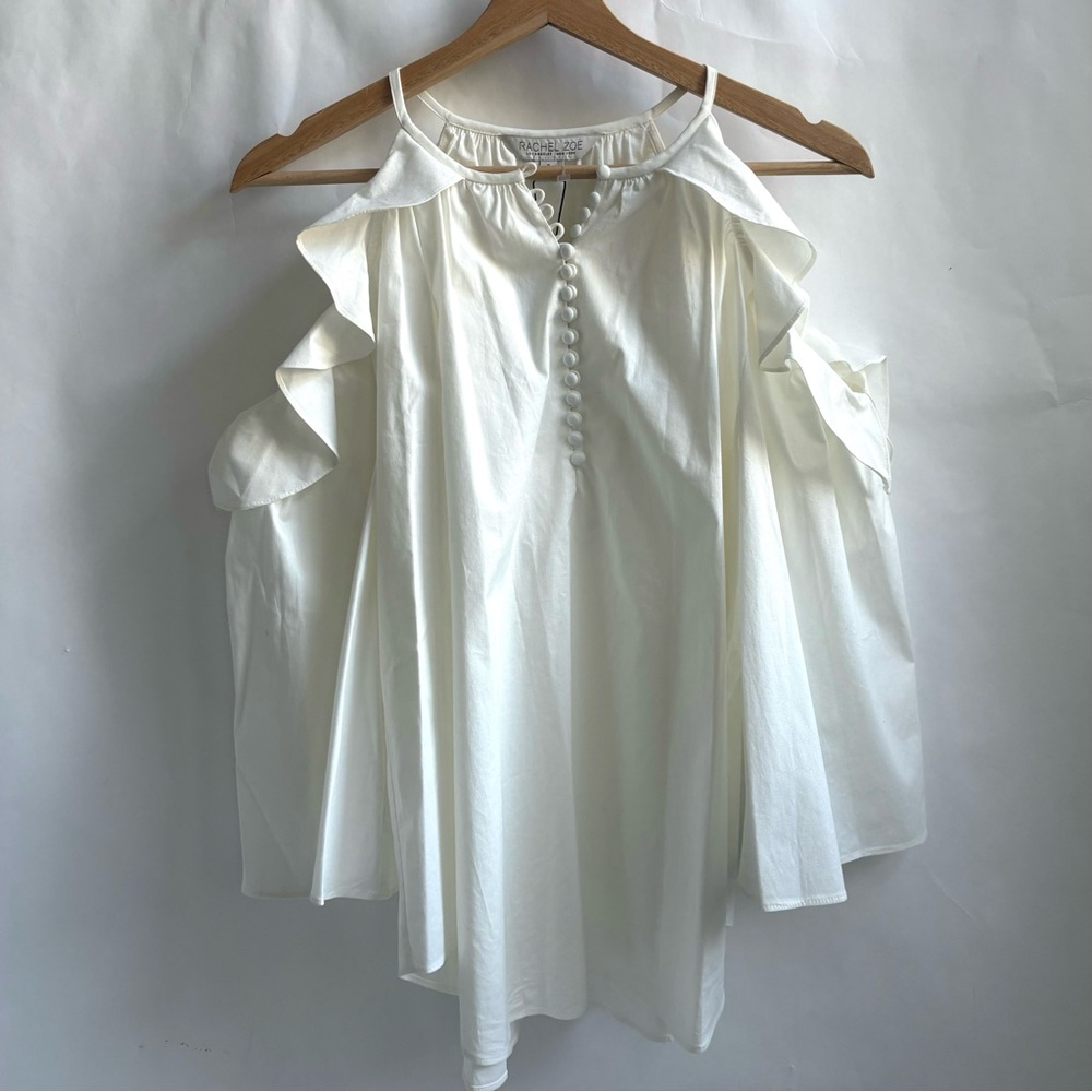 Rachel Zoe Alea Cold Shoulder Ruffle Open Shoulder Blouse Off White Plus Size 2